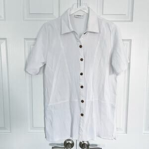Here. Casual Resort Wear Textured Button Down Top